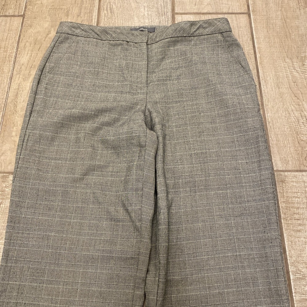 Liz Claiborne Audra Pants Women 10 Beige Wool Blend Wide Leg Plaid Trouser - Picture 3 of 11